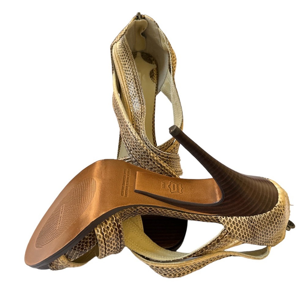 Leon Max Python Cream/ Brown Strappy Stilettos - image 6